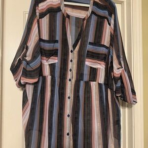 Striped Button-Up Tunic Top
